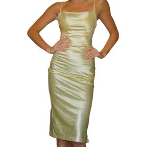 Yellow satin midi dress
